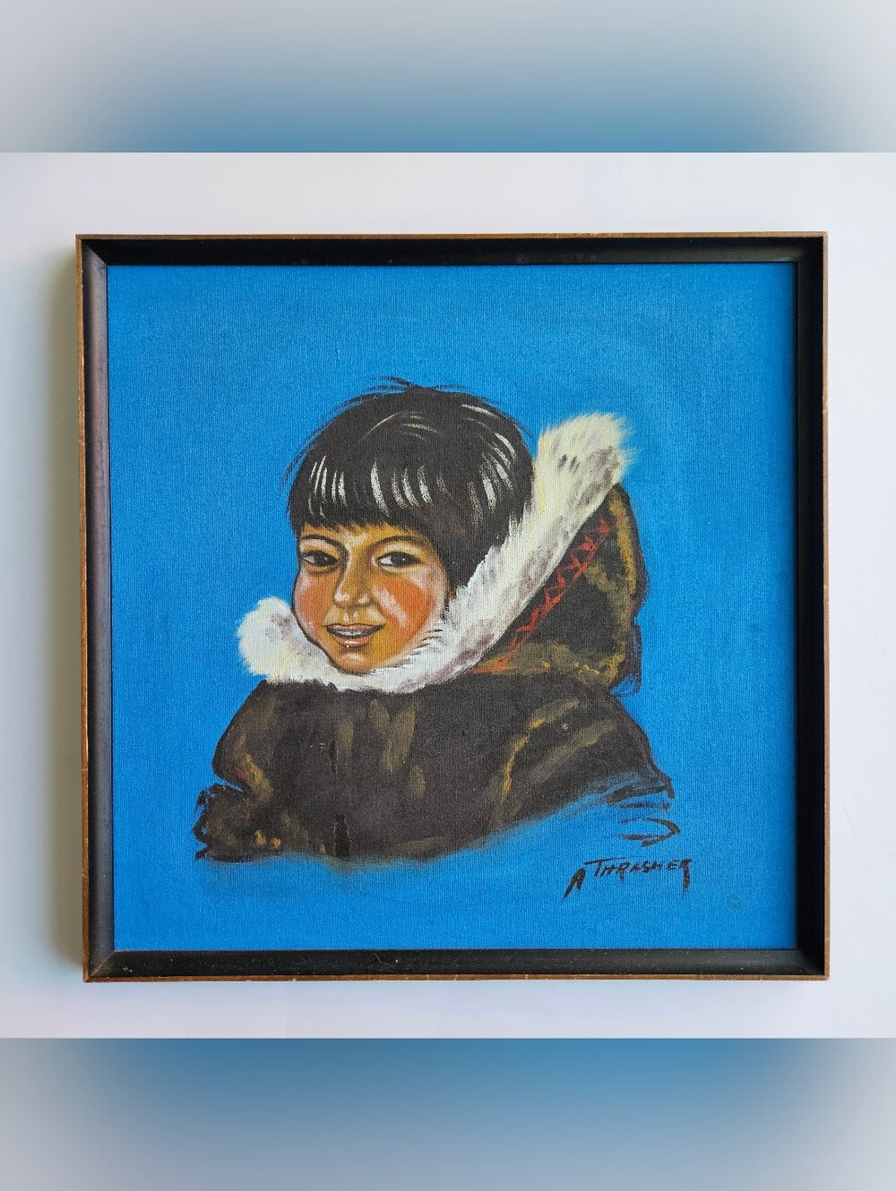 Agnes Thrasher Original Inuit Child Portrait Oil Painting Signed Framed
